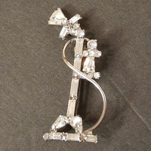 Antique Art Deco Telephone Rhinestone Brooch Pin - Picture 4 of 4